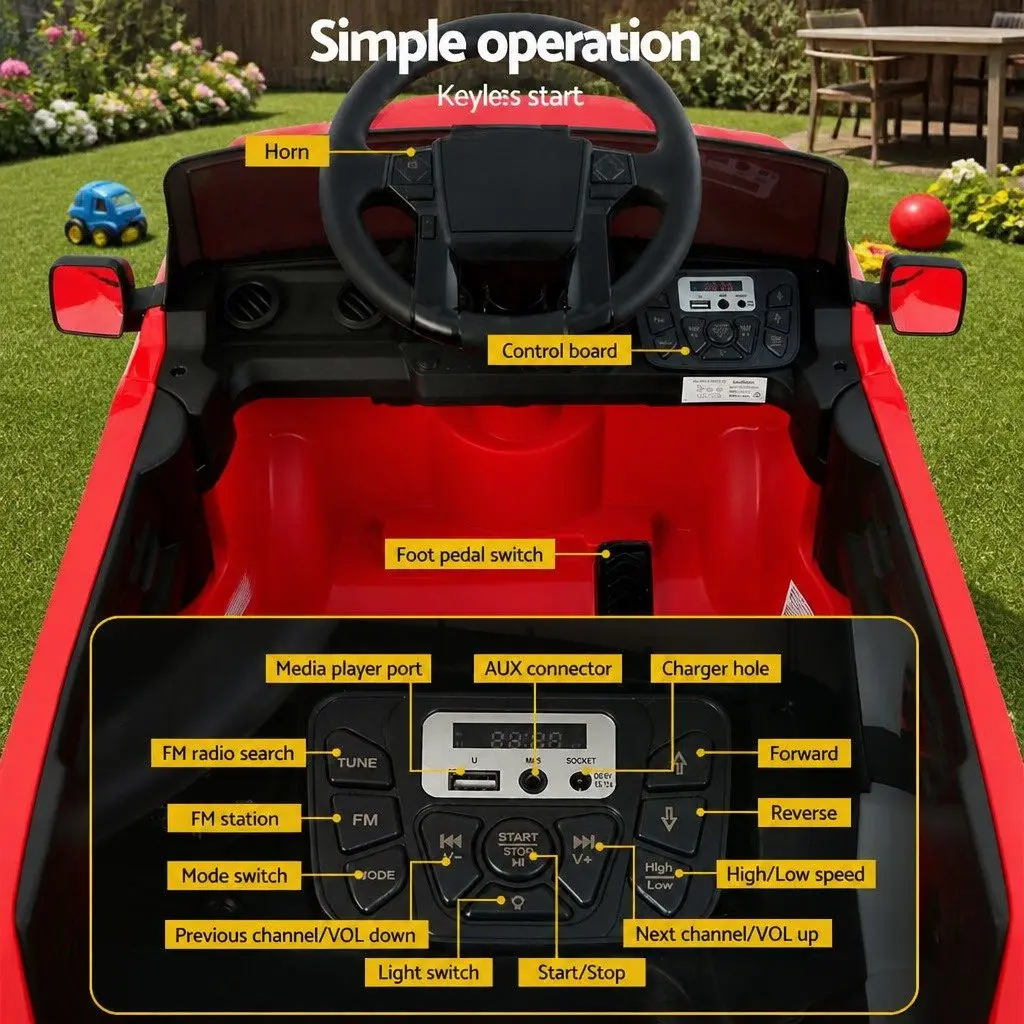 Kids Ride On Car Red 12V for Outdoor Use 100cm L x 63cm W x 57cm H