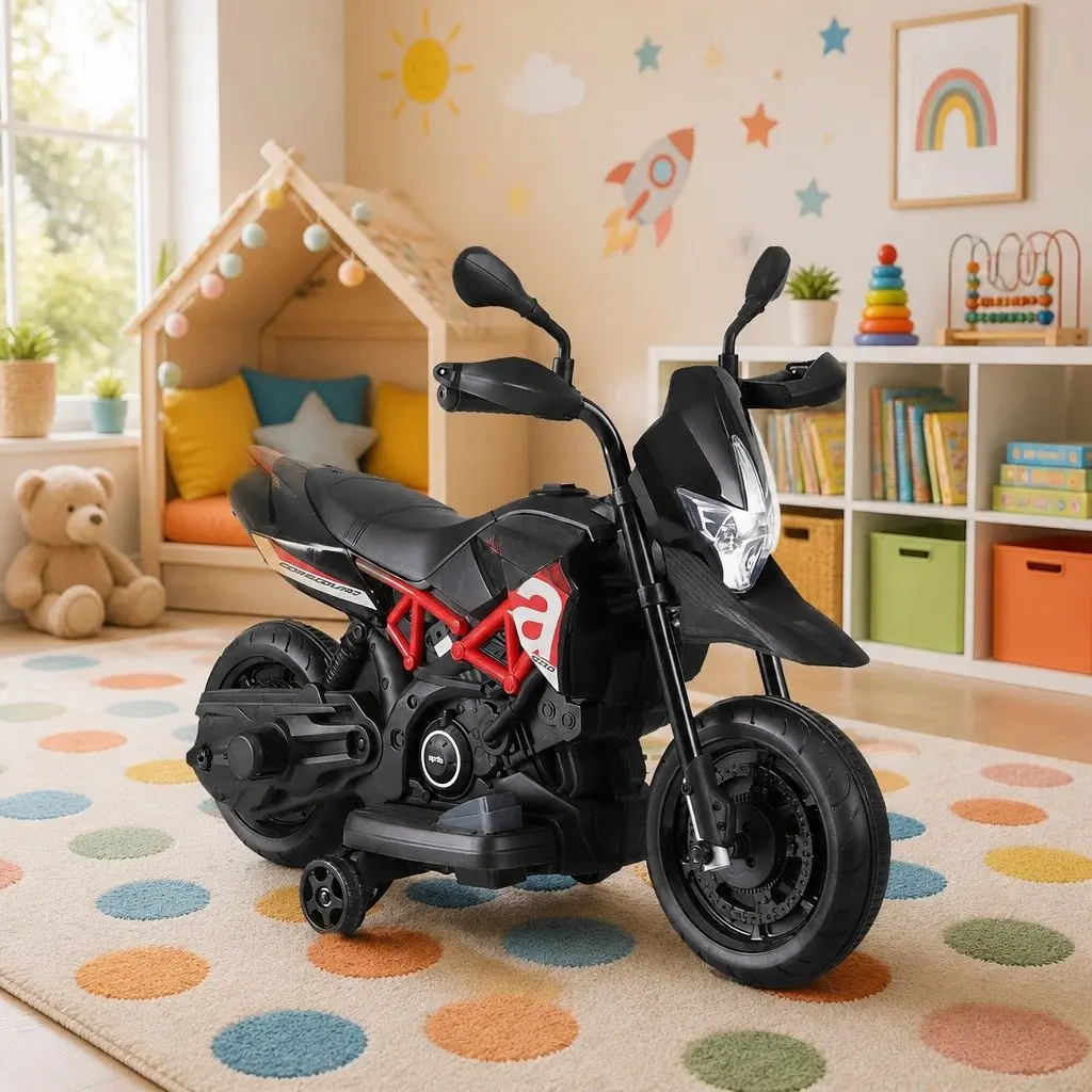 Kids Electric Ride On Motorbike Black 6V Battery Powered Toy Bike For Children