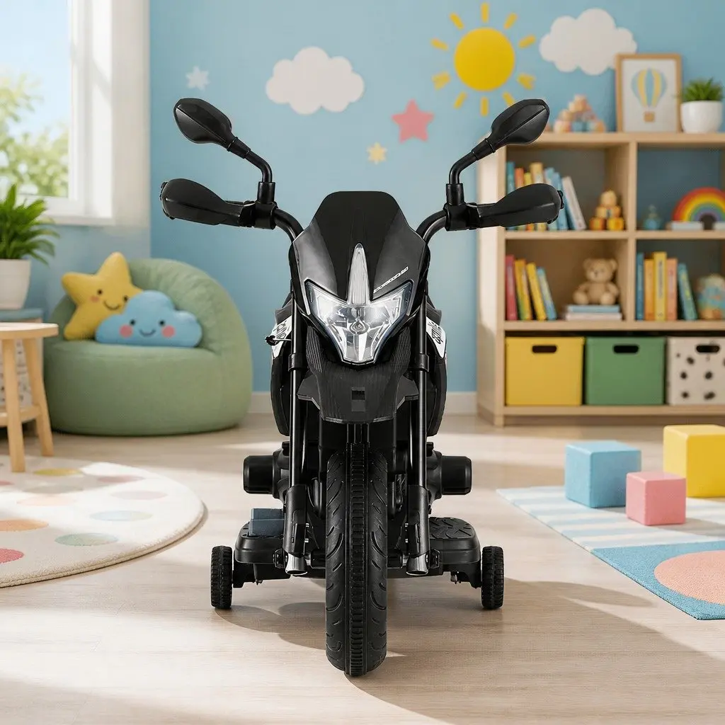 Kids Electric Ride On Motorbike Black 6V Battery Powered Toy Bike For Children
