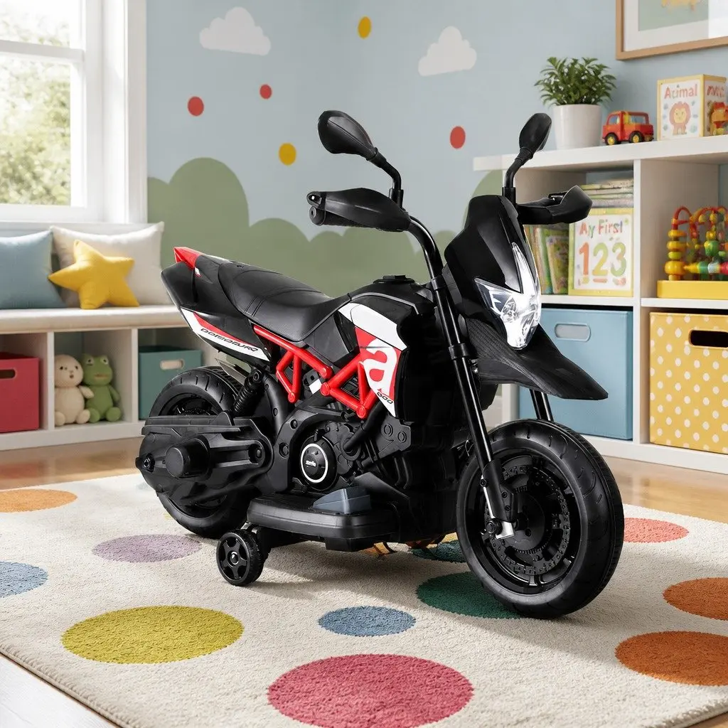 Kids Electric Ride On Motorbike Black 6V Battery Powered Toy Bike For Children