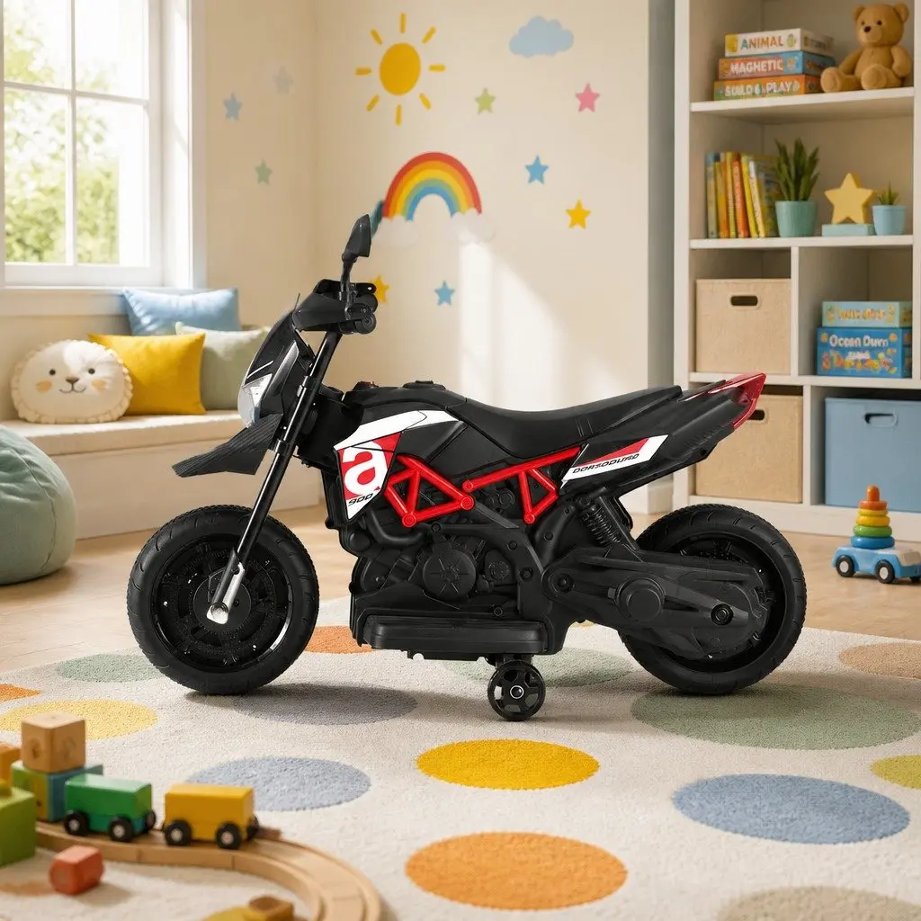 Kids Electric Ride On Motorbike Black 6V Battery Powered Toy Bike For Children