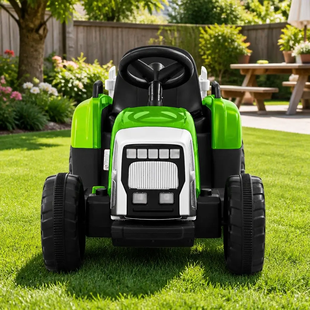 Kids Ride On Tractor 12V Electric Car Toy with Detachable Trailer Headlights
