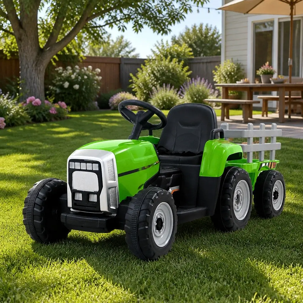 Kids Ride On Tractor 12V Electric Car Toy with Detachable Trailer Headlights