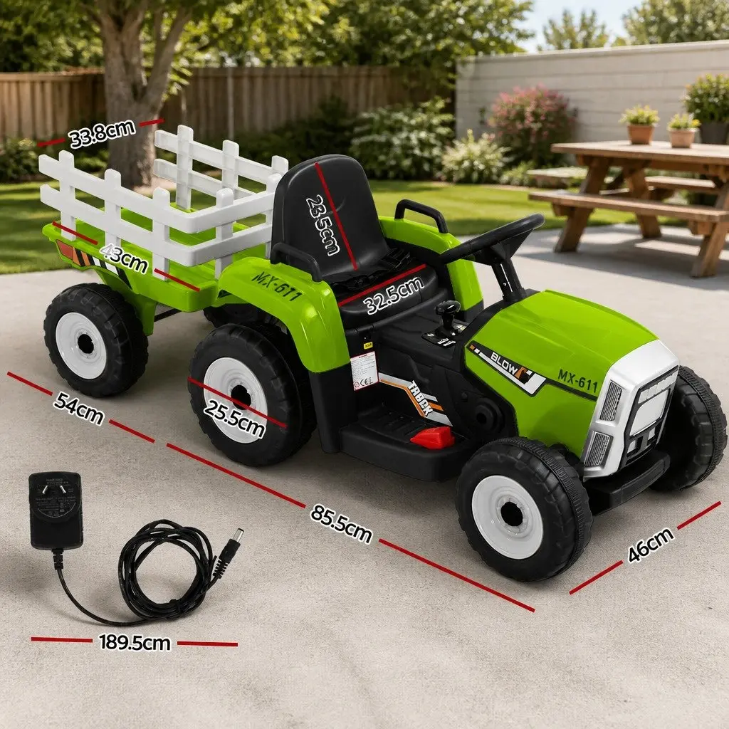 Kids Ride On Tractor 12V Electric Car Toy with Detachable Trailer Headlights