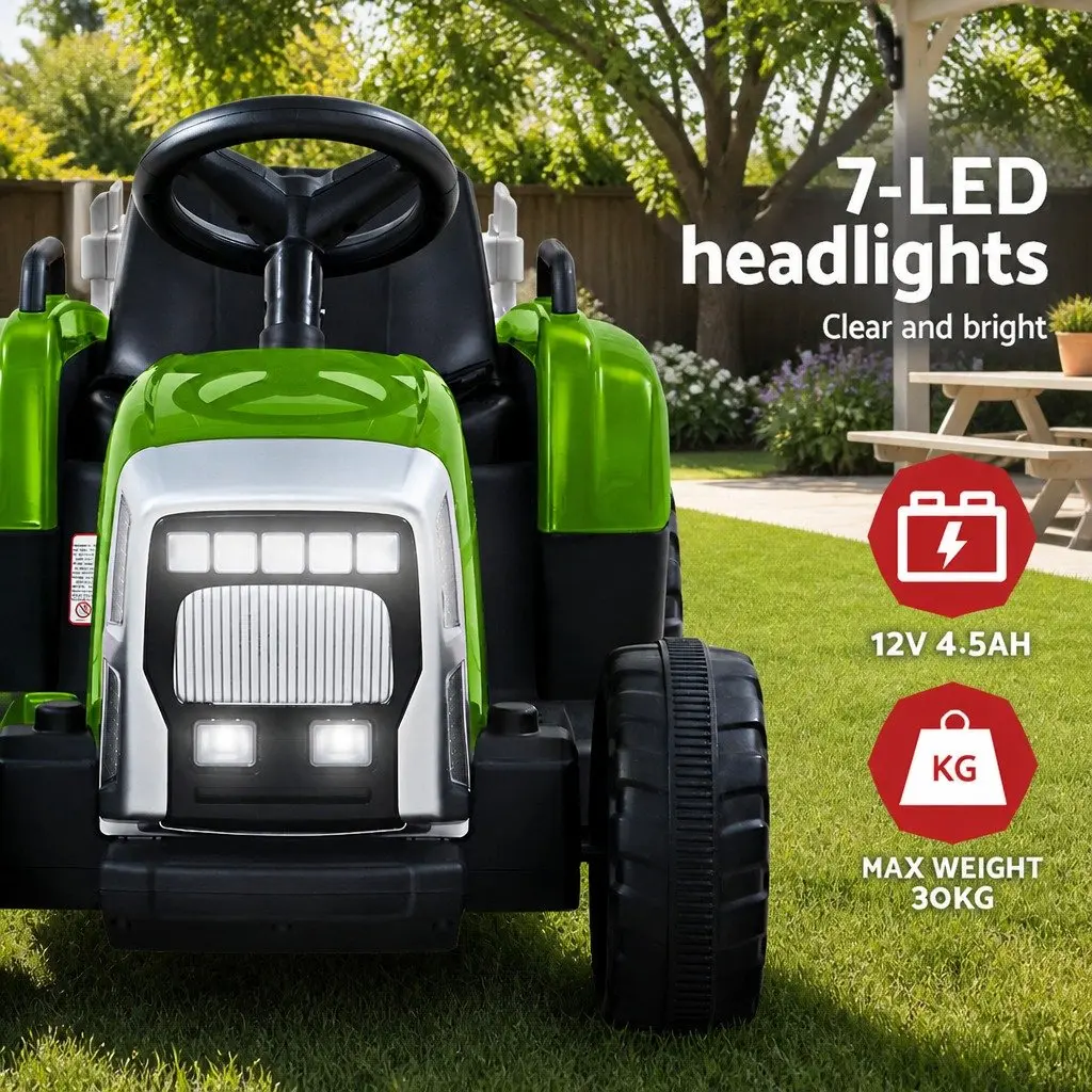 Kids Ride On Tractor 12V Electric Car Toy with Detachable Trailer Headlights