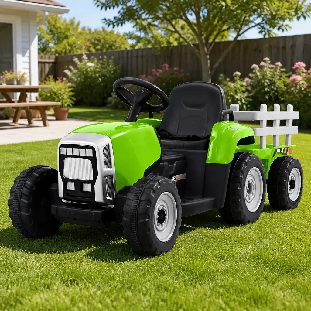 Kids Ride On Tractor 12V Electric Car Toy with Detachable Trailer Headlights