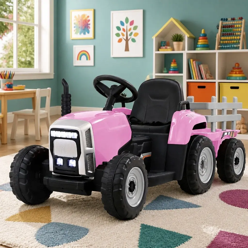Kids Electric Ride On Tractor Toy 12V Battery Powered Farm Vehicle Pink