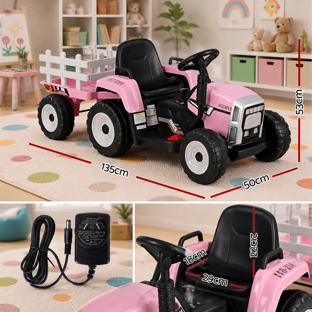 Kids Electric Ride On Tractor Toy 12V Battery Powered Farm Vehicle Pink