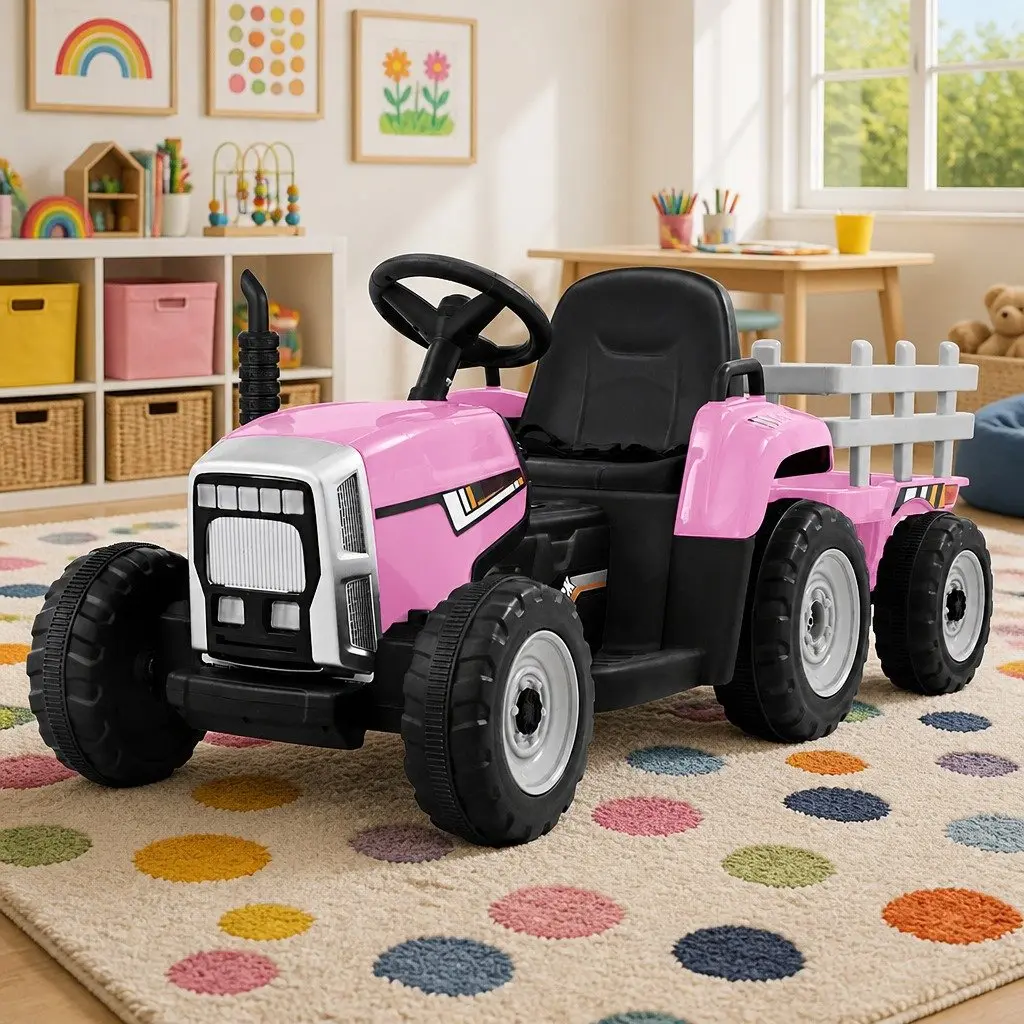 Kids Electric Ride On Tractor Toy 12V Battery Powered Farm Vehicle Pink