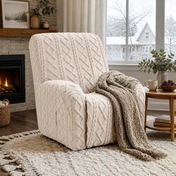 Recliner Chair Cover with Storage Side Pockets Beige Stretch Fabric Armchair