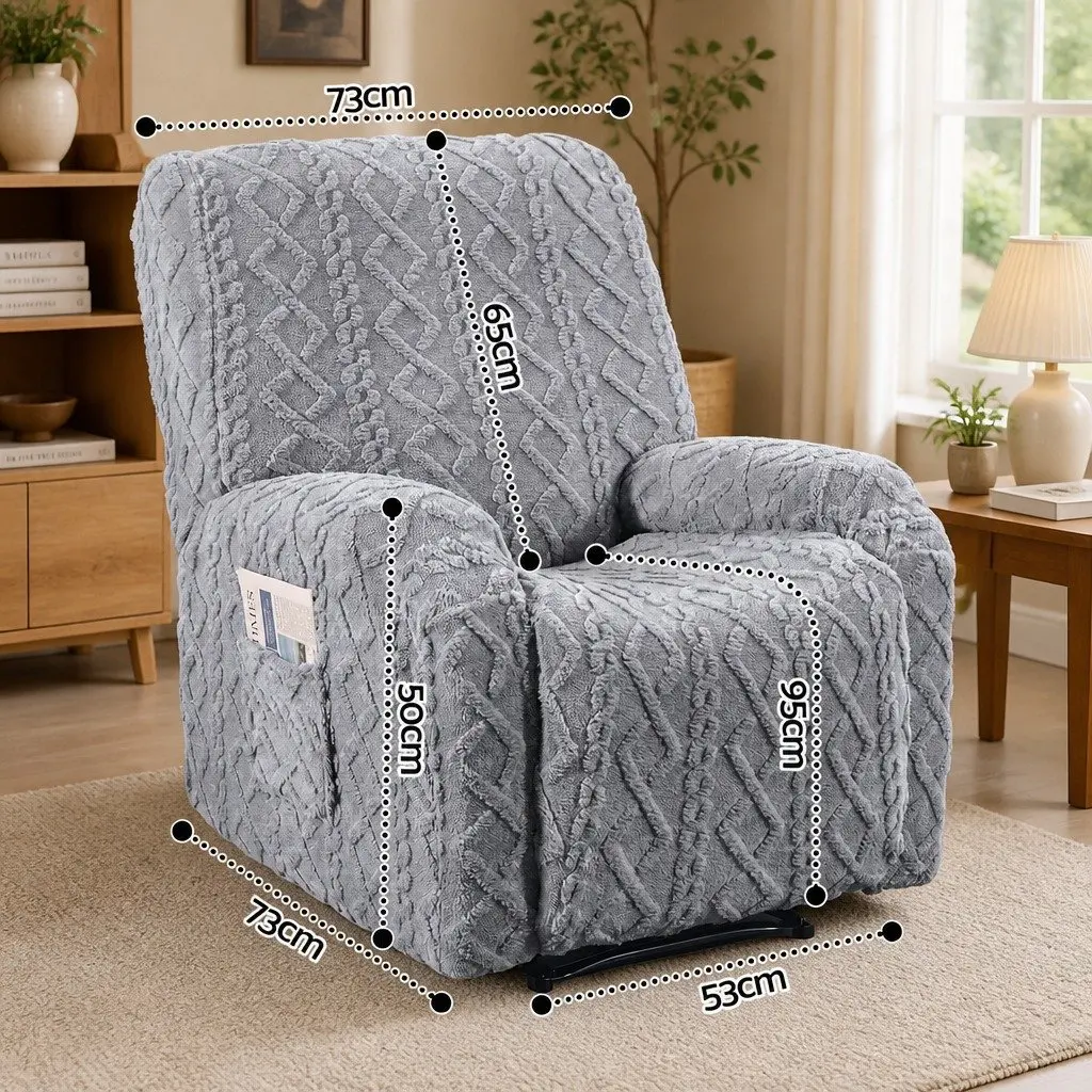 Recliner Chair Cover for Living Room Grey Stretch Fabric with Side Storage Pockets