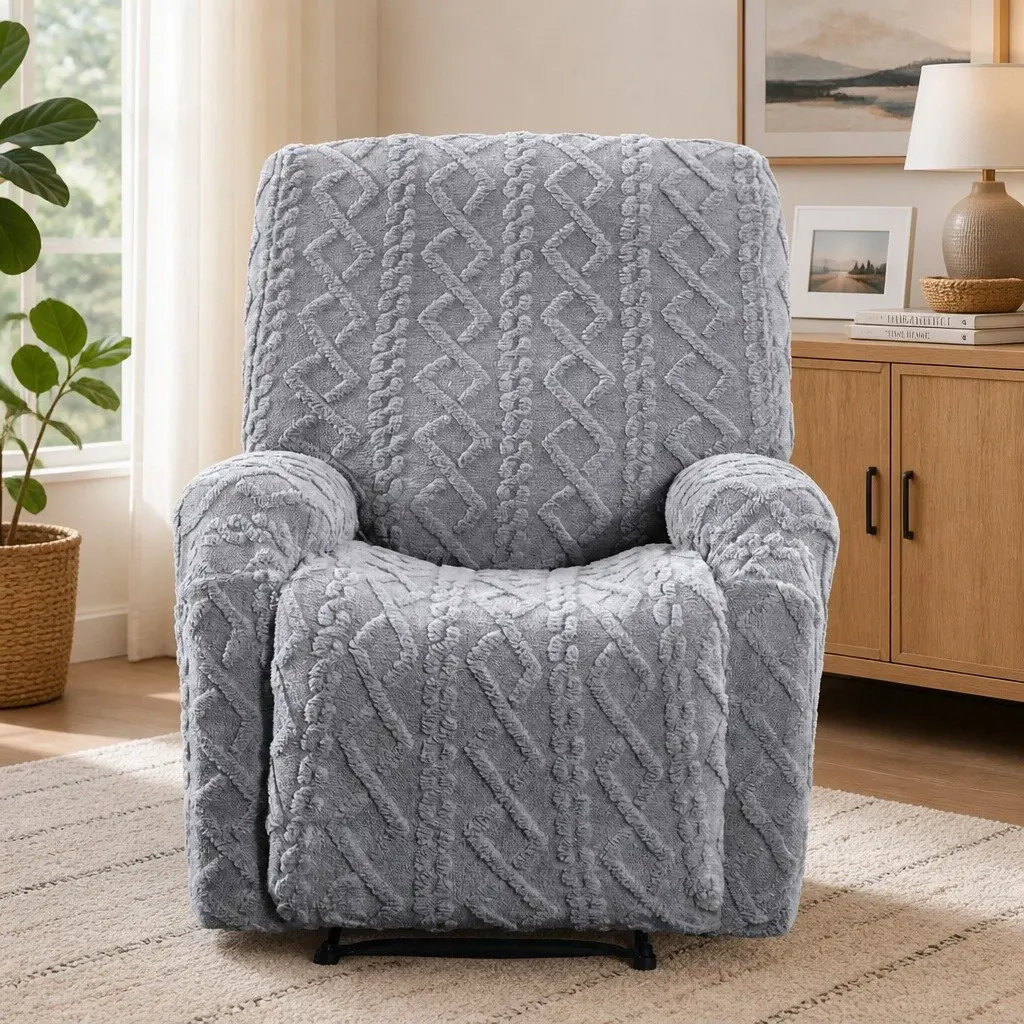 Recliner Chair Cover for Living Room Grey Stretch Fabric with Side Storage Pockets