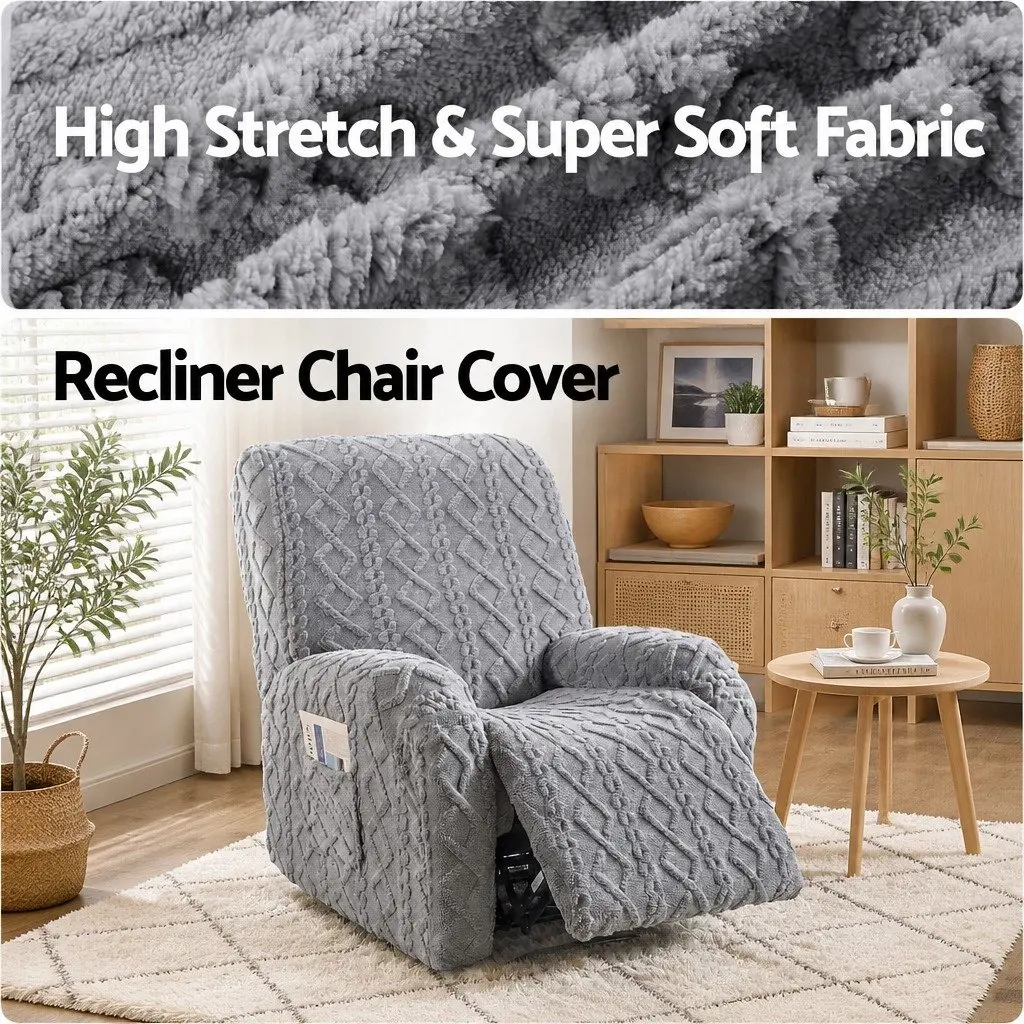 Recliner Chair Cover for Living Room Grey Stretch Fabric with Side Storage Pockets