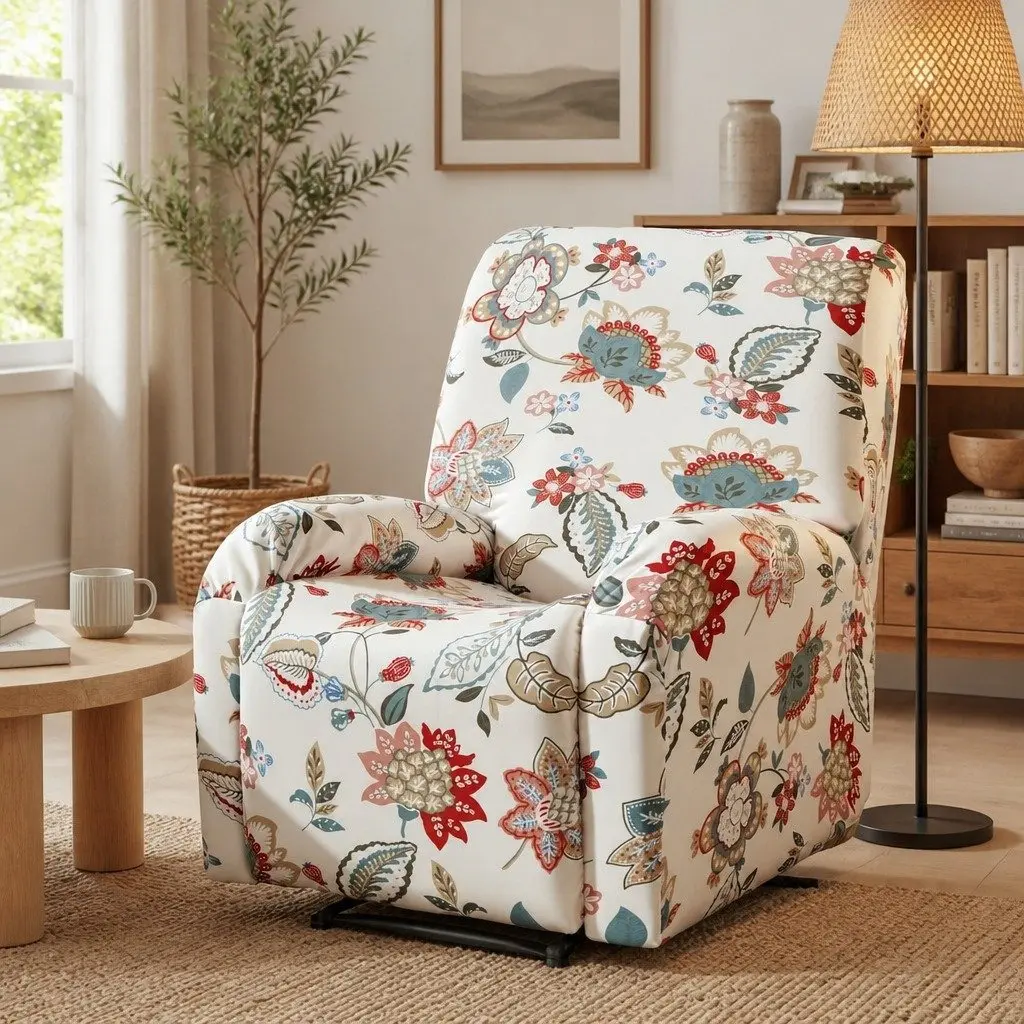 Floral Recliner Chair Slipcover Set