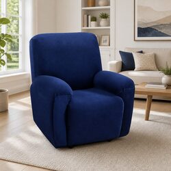 Navy Blue Velvet Recliner Chair Cover - 1 Seater Size