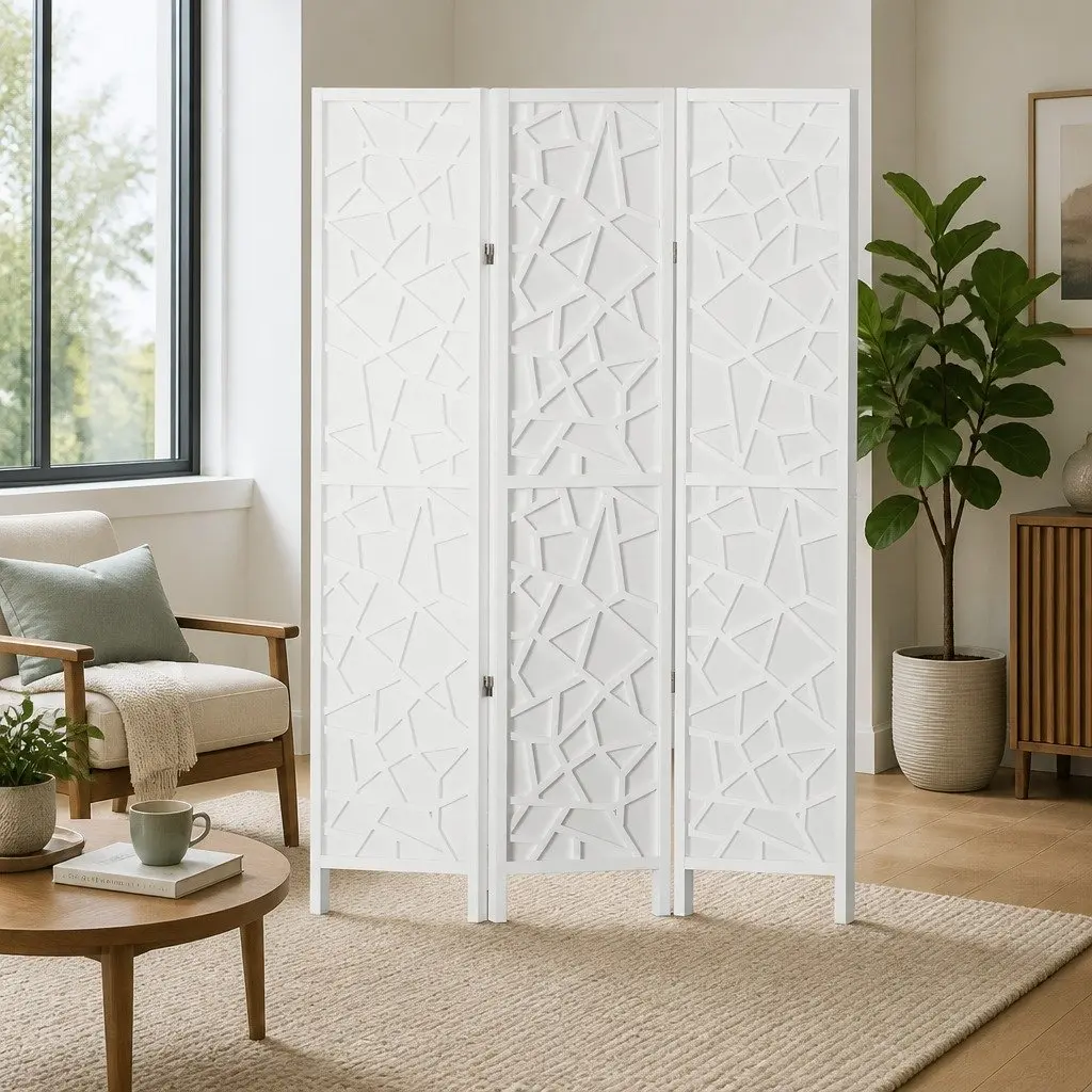 3 Panel Room Divider Screen for Bedroom Living Room Office 122x170cm White Folding Privacy Space Partition