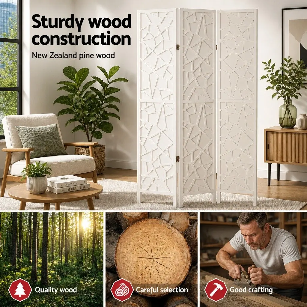 3 Panel Room Divider Screen for Bedroom Living Room Office 122x170cm White Folding Privacy Space Partition