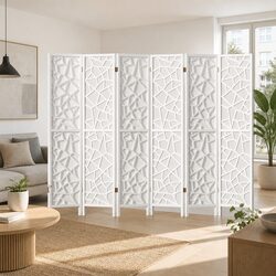 6 Panel Room Divider - 244x170cm, White, Foldable