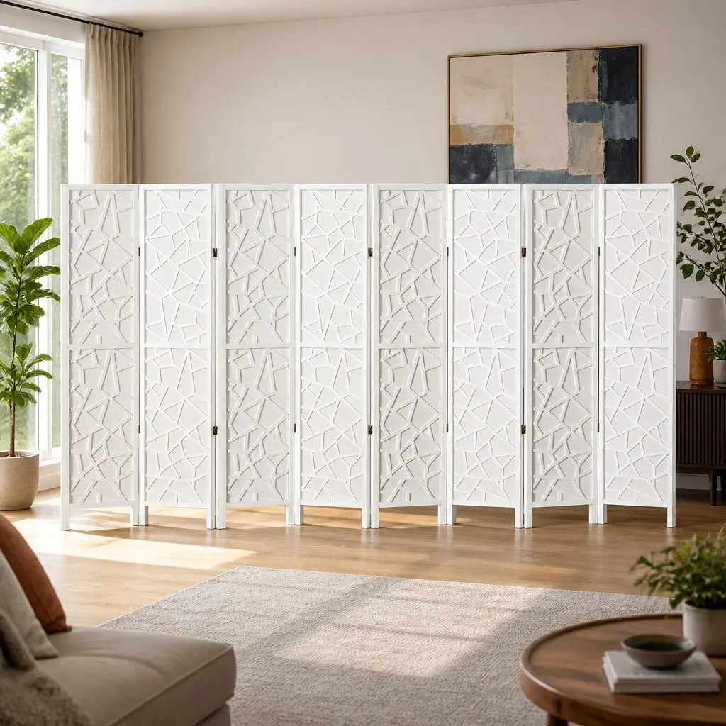 8 Panel Room Divider Screen for Bedroom 325x170cm Folding Privacy Partition White