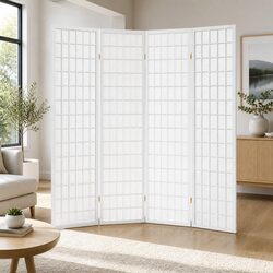 4 Panel Room Divider Screen 174x179cm White Folding Privacy Partition Separator