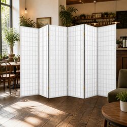 6 Panel Room Divider Screen 261x179cm Folding Privacy Partition White