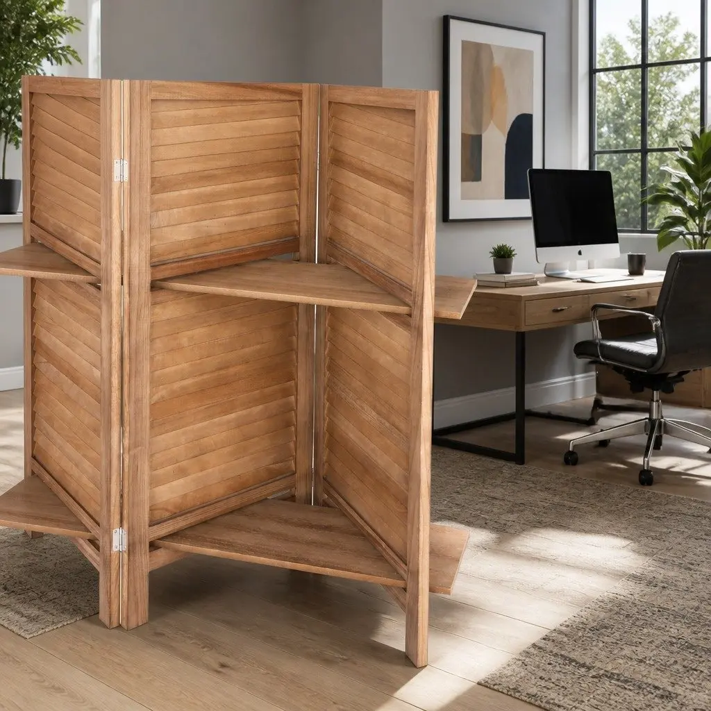 4-Panel Wooden Room Divider 163cm W x 170cm H