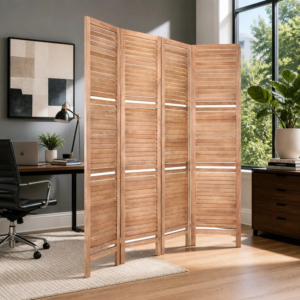4-Panel Wooden Room Divider 163cm W x 170cm H