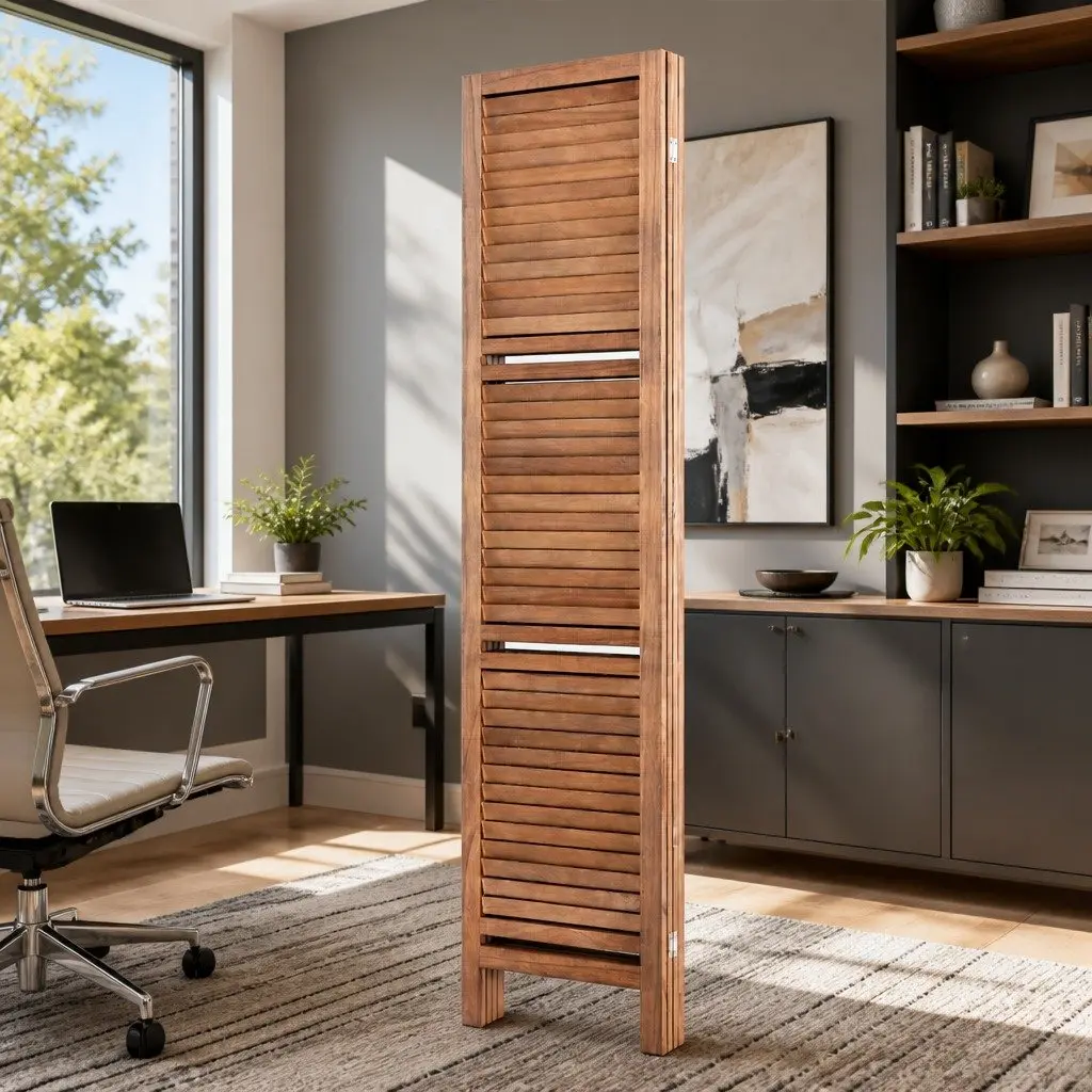 4-Panel Wooden Room Divider 163cm W x 170cm H
