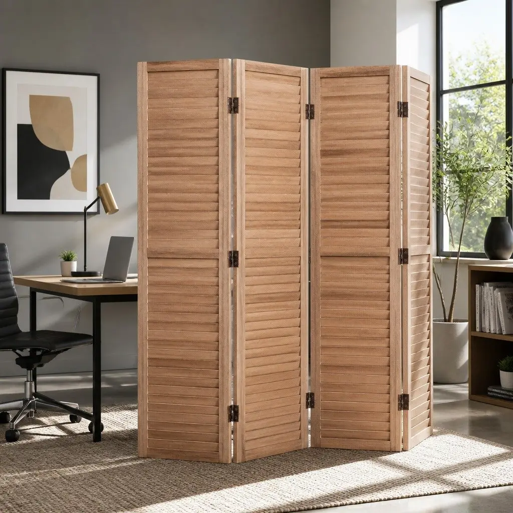 4-Panel Wooden Room Divider 163cm W x 170cm H