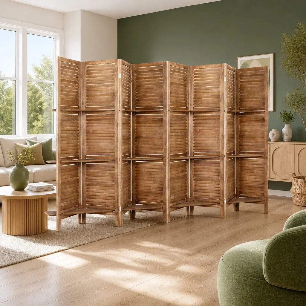 8 Panel Room Divider Screen Folding Privacy Partition 326x170cm Paulownia Wood
