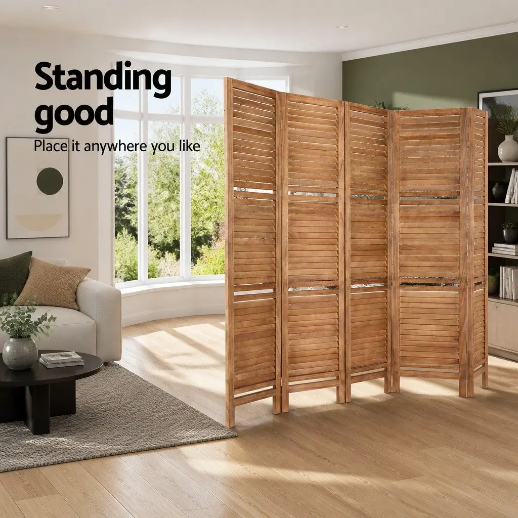 8 Panel Room Divider Screen Folding Privacy Partition 326x170cm Paulownia Wood