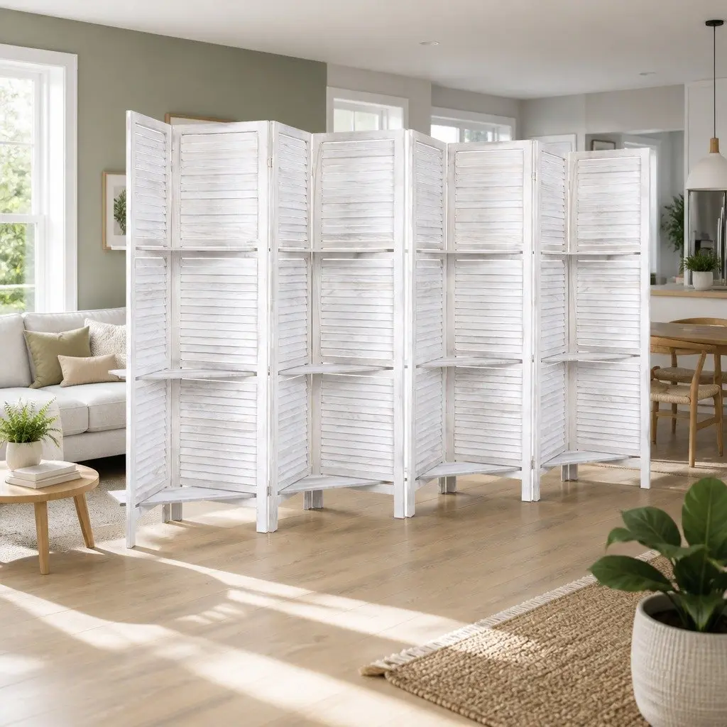 8 Panel Room Divider Screen for Bedroom Living Area Office 326x170cm Folding Privacy Partition with Shelves
