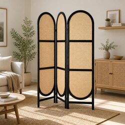 Room Divider Screen 3 Panel Brown Rattan Foldable Partition Privacy Separator