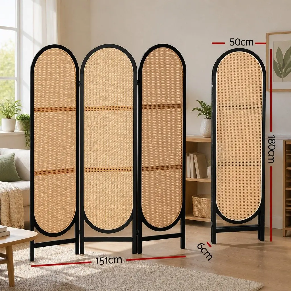 Room Divider Screen for Bedroom 3 Panel Brown Rattan Foldable Partition Privacy Separator