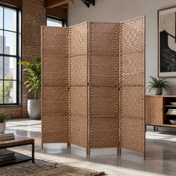 4 Panel Room Divider: 163x170cm, Poplar Wood, Natural