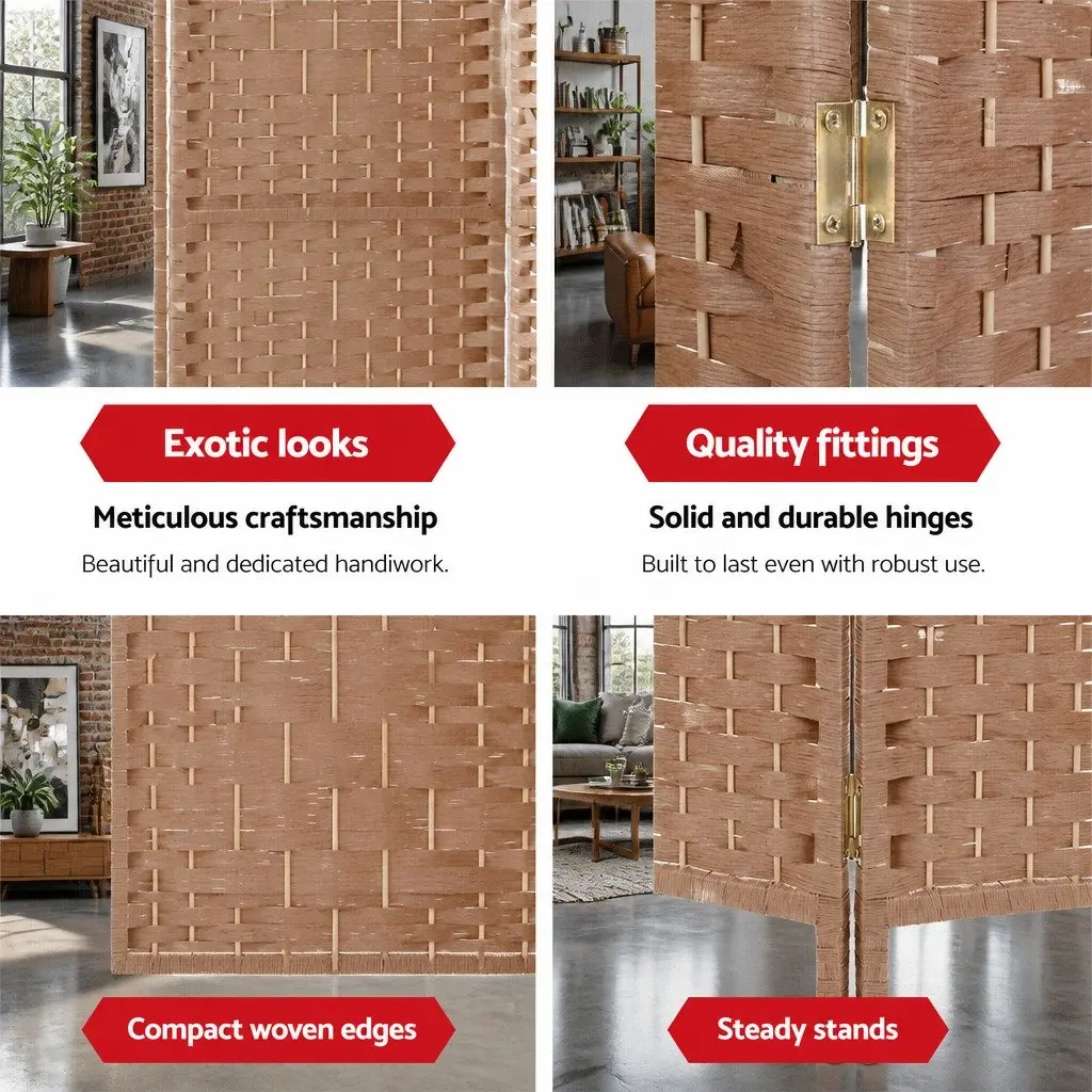 4 Panel Room Divider Screen Bedroom 163x170cm Woven Natural Foldable Folding Privacy