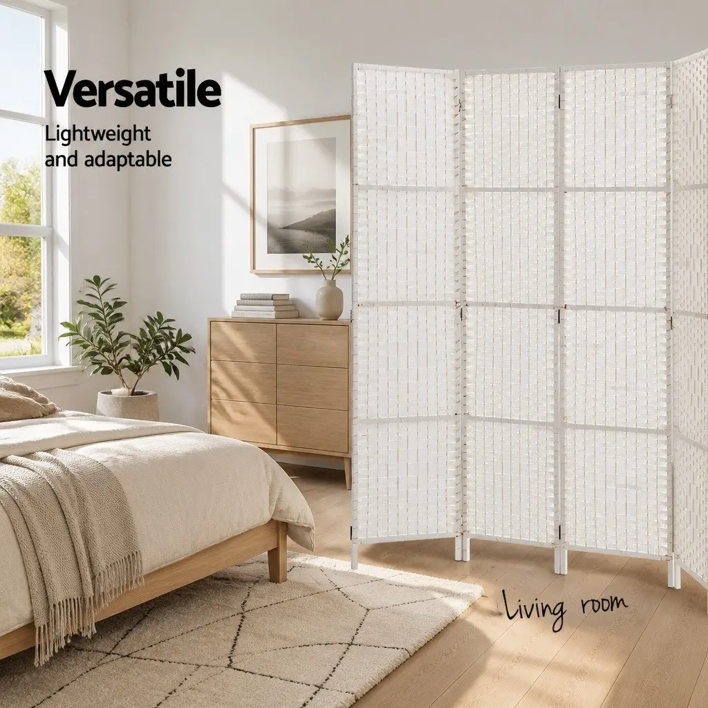 4 Panel Room Divider Screen 163x170cm Foldable Partition White Woven Paper