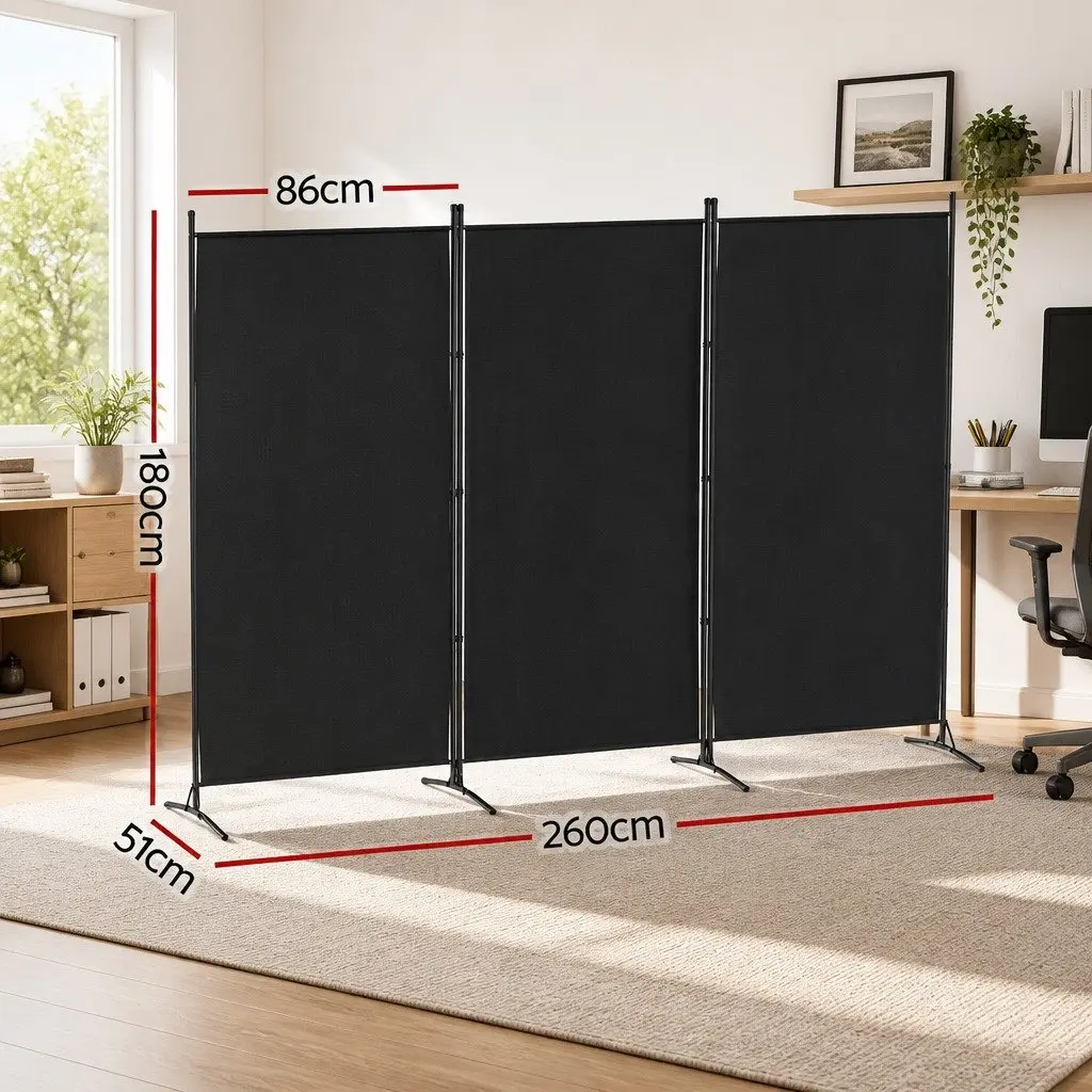 3 Panel Room Divider Screen for Bedroom 260x180cm Foldable Fabric Privacy Partition Portable