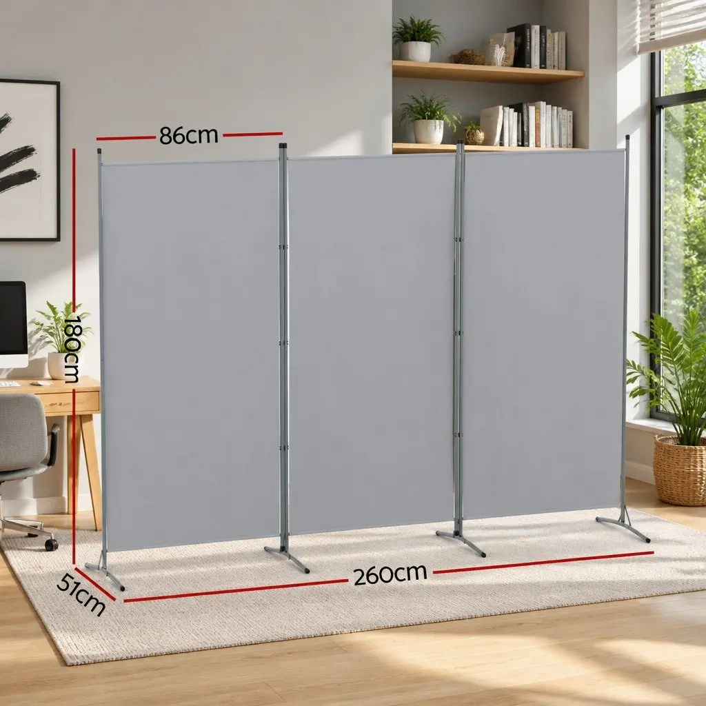 3 Panel Room Divider Screen for Home 260x180cm Folding Partition Privacy Fabric Grey