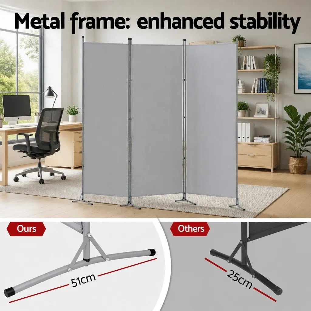 3 Panel Room Divider Screen for Home 260x180cm Folding Partition Privacy Fabric Grey