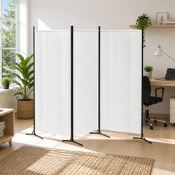 260x180cm White Room Divider - 3 Panel Design