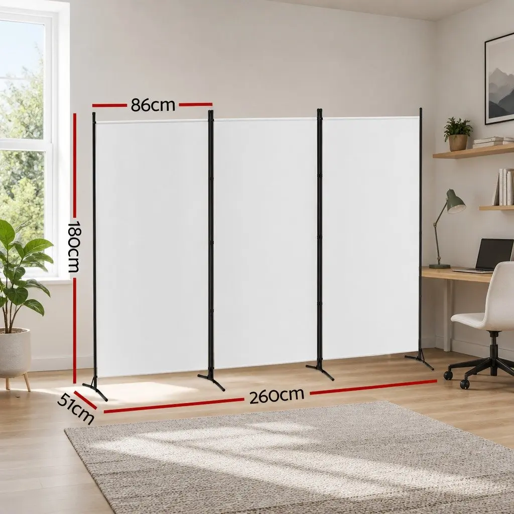 3 Panel Room Divider Screen for Bedroom 260x180cm Fabric Privacy Folding Portable White
