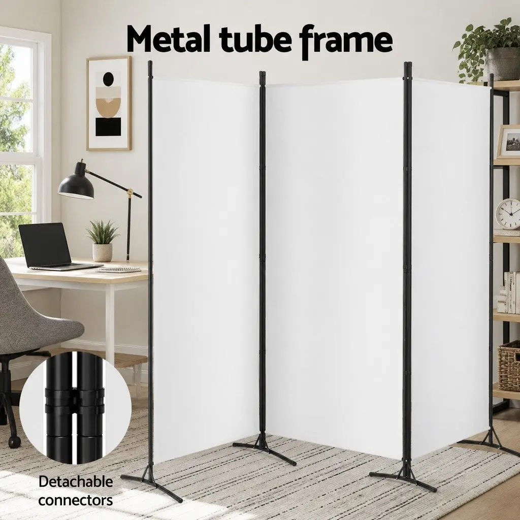 3 Panel Room Divider Screen for Bedroom 260x180cm Fabric Privacy Folding Portable White