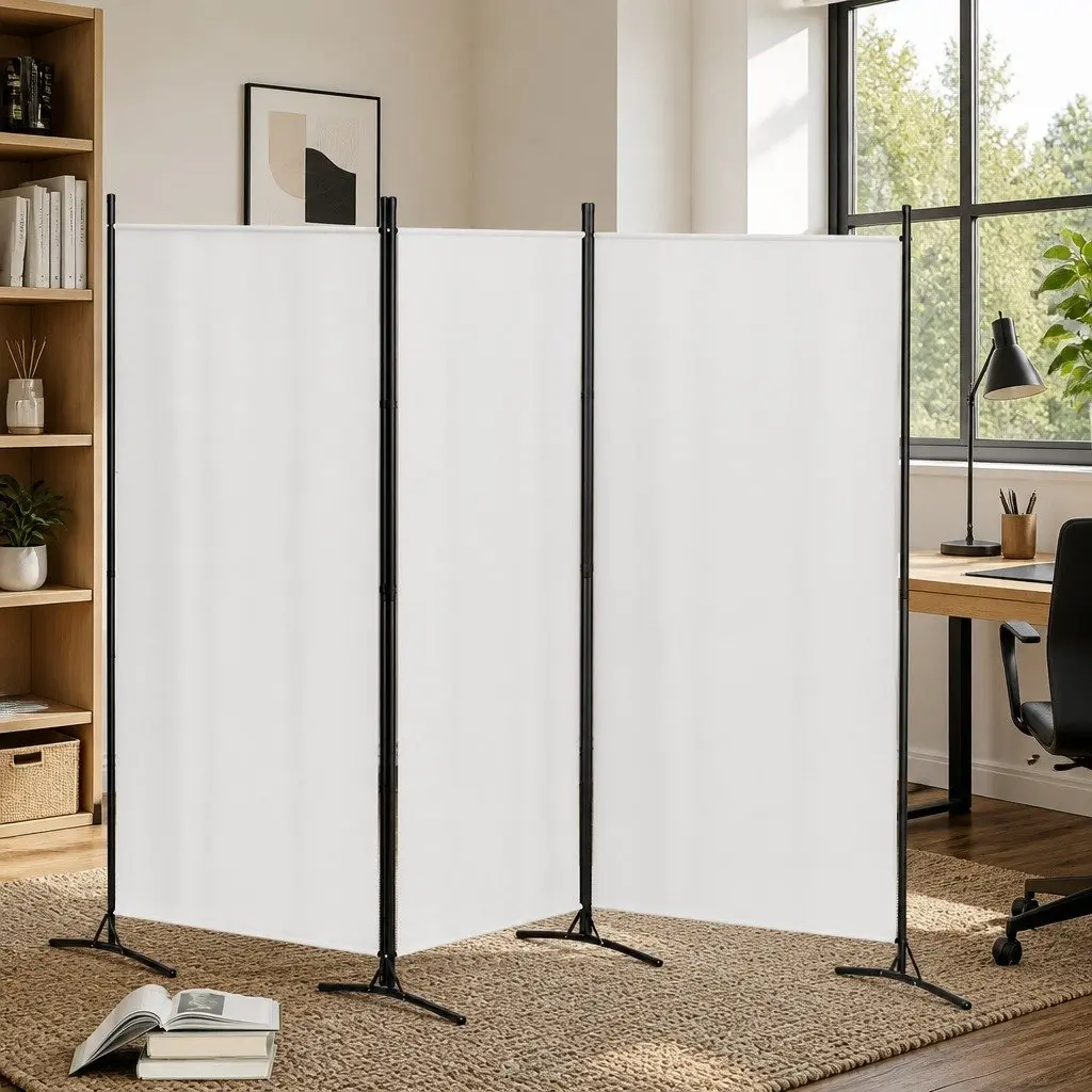3 Panel Room Divider Screen for Bedroom 260x180cm Fabric Privacy Folding Portable White