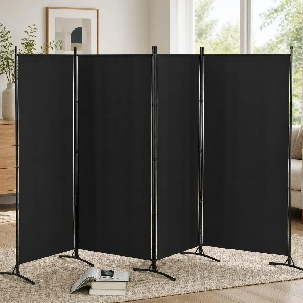 4 Panel Room Divider Folding Screen for Bedroom 345x180cm Black