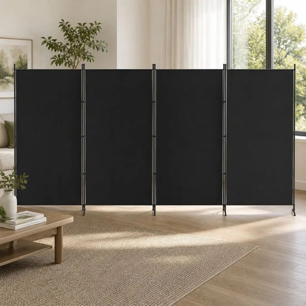 4 Panel Room Divider Folding Screen for Bedroom 345x180cm Black