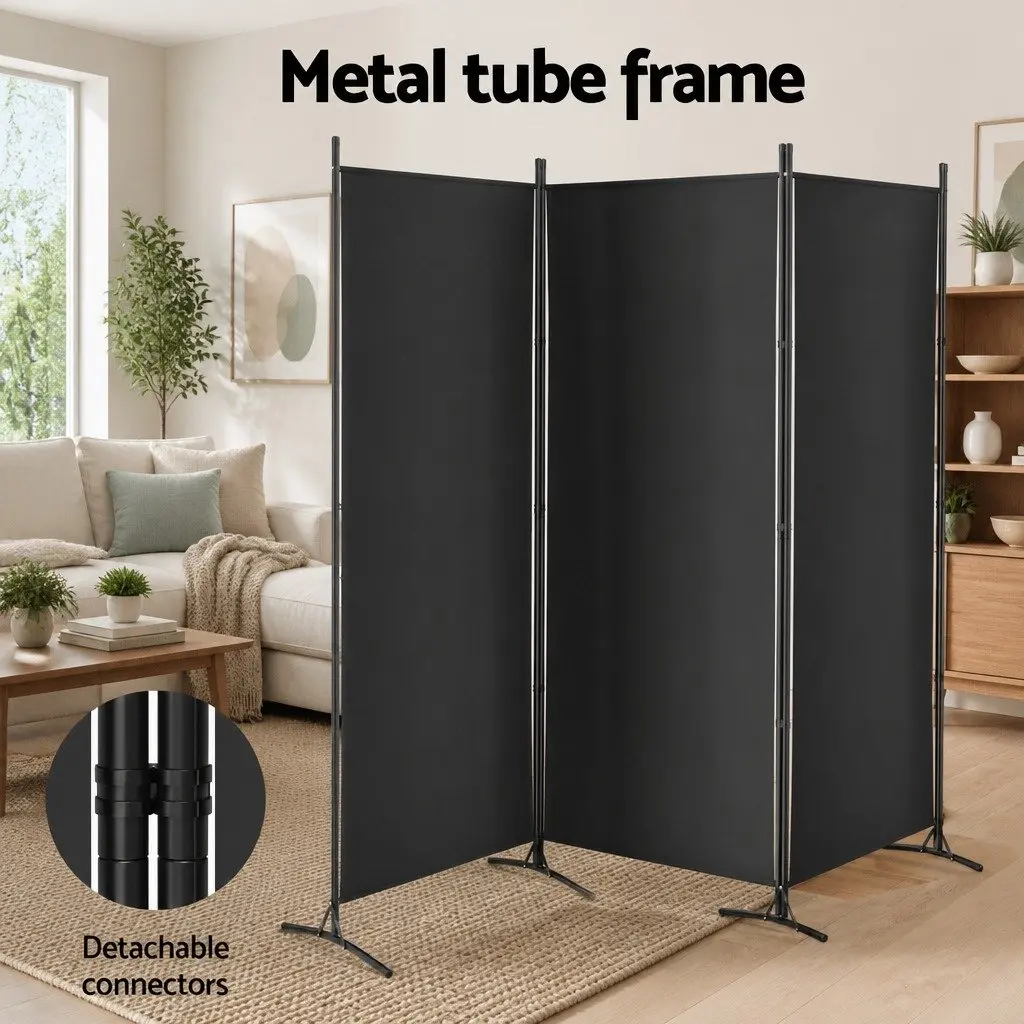 4 Panel Room Divider Folding Screen for Bedroom 345x180cm Black
