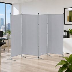 4 Panel Room Divider Screen 345x180cm Foldable Fabric Grey Privacy Partition