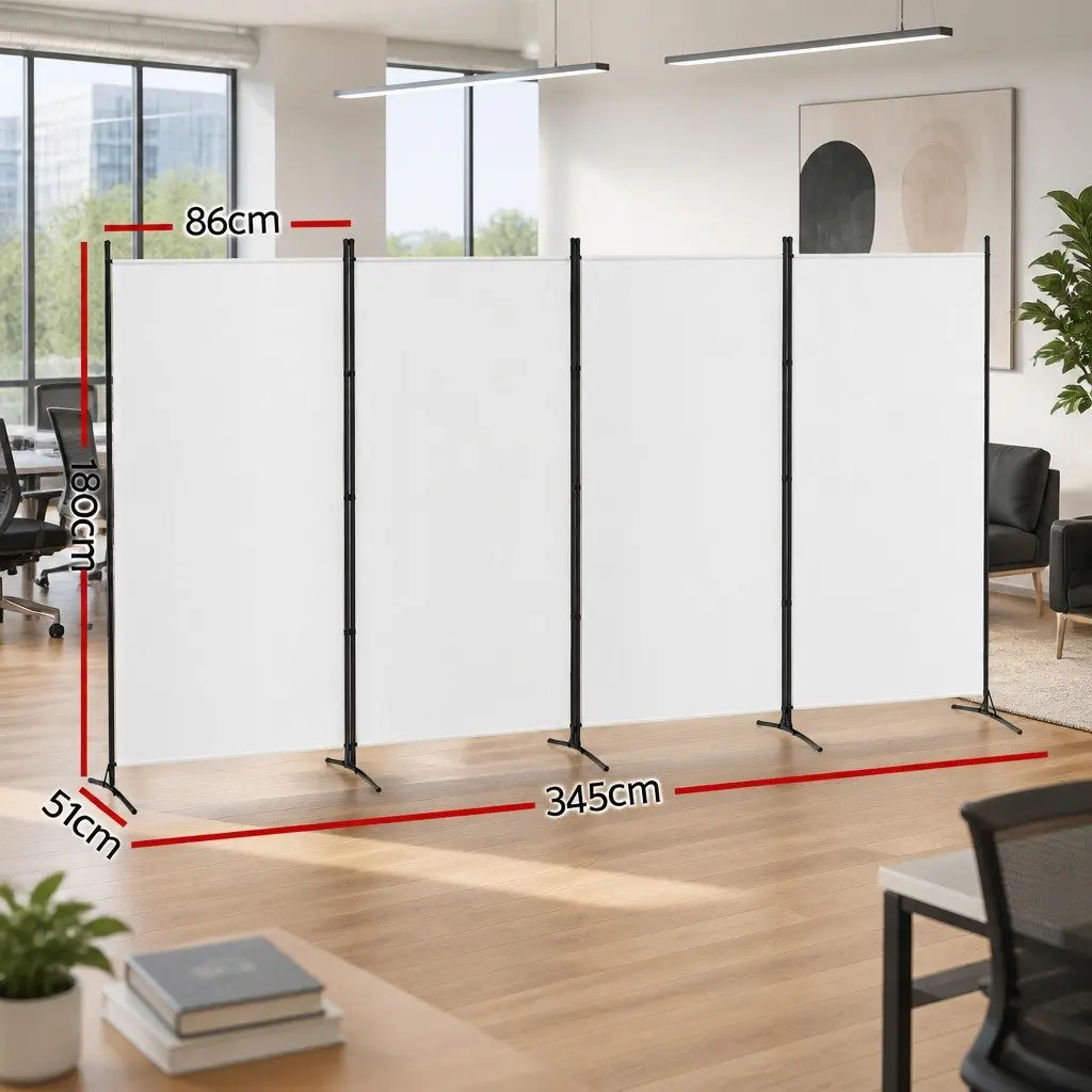 4 Panel Room Divider Screen 345x180cm Fabric White Foldable Portable Privacy