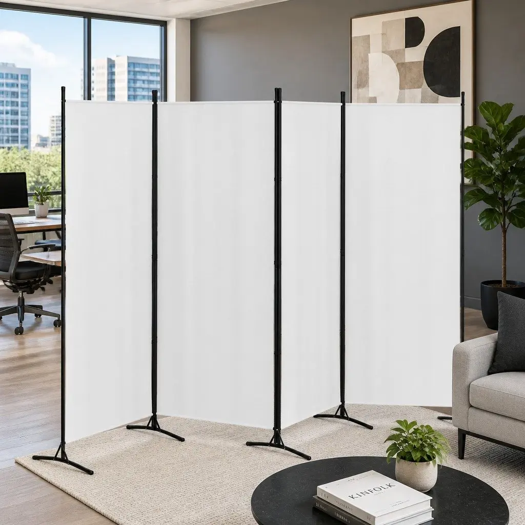4 Panel Room Divider Screen 345x180cm Fabric White Foldable Portable Privacy